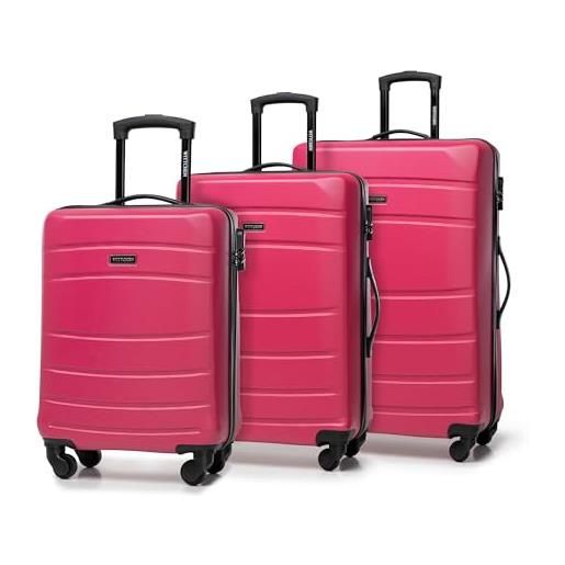 WITTCHEN valigia da viaggio bagaglio a mano valigia da cabina valigia rigida in abs con 4 ruote girevoli serratura a combinazione maniglia telescopica globe line set di 3 valigie rosa