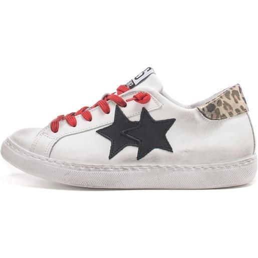 2star scarpe sneaker low in pelle bianca dettagli leopardato e nero