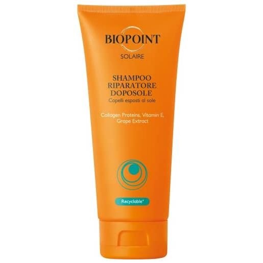 Biopoint solaire - shampoo doposole riparatore per capelli secchi e danneggiati, protegge dallo stress solare, azione disseccante e ristrutturante, dona idratazione e nutrizione, 200 ml