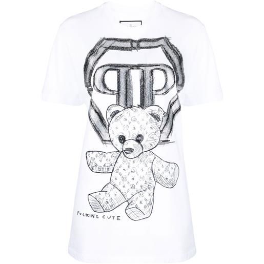 Philipp Plein t-shirt teddy bear con stampa - bianco