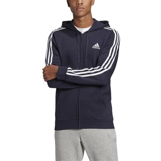 Adidas felpa da uomo con cappuccio e zip essentials fleece 3-stripes blu
