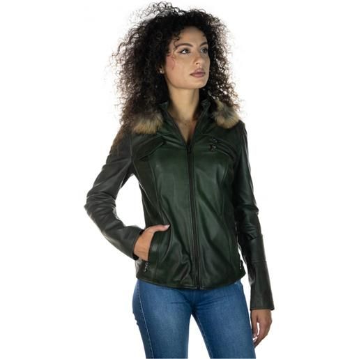 Leather Trend michelina cap - giacca donna verde con cappuccio in vera pelle