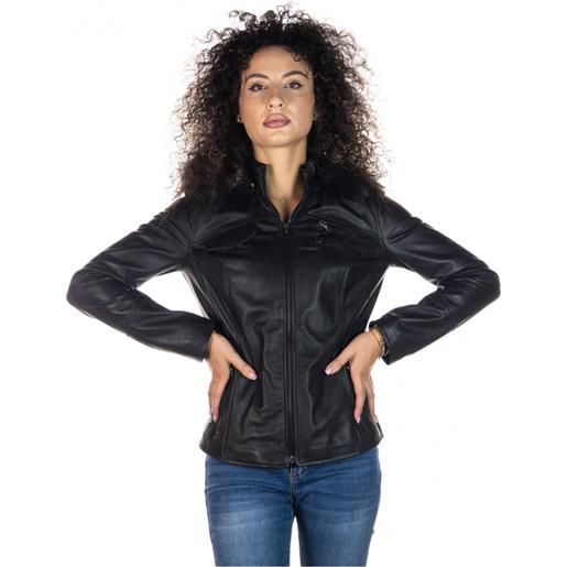 Leather Trend michelina cap - giacca donna nera con cappuccio in vera pelle