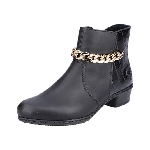 Rieker Donna Stivaletti Y7424 - Stivali Corti In Pelle Con Lacci E Cerniera, Tacco 3.9 Cm, Colore Nero - 2
