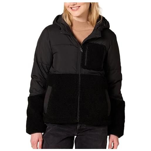 Amazon Essentials piumino con cappuccio in pile sherpa con cerniera integrale donna, nero, l