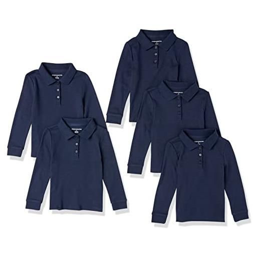 Amazon Essentials polo in interlock a maniche lunghe stile uniforme bambine e ragazze, pacco da 5, verde scuro, 6-7 anni