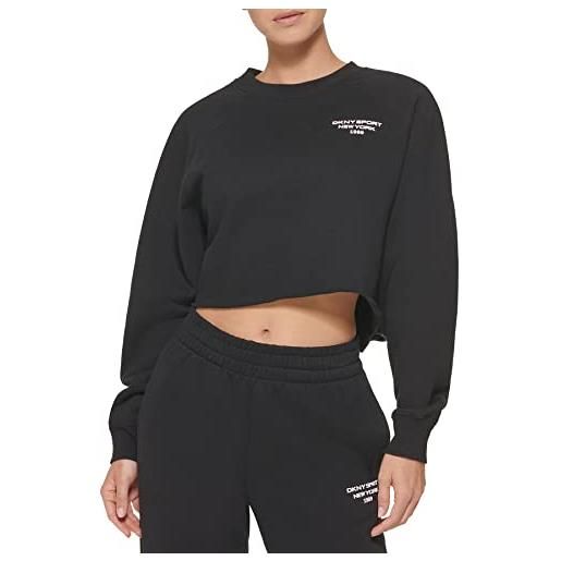 DKNY sport women's hd mini logo cropped pullover camicia, sienna, extra small da donna
