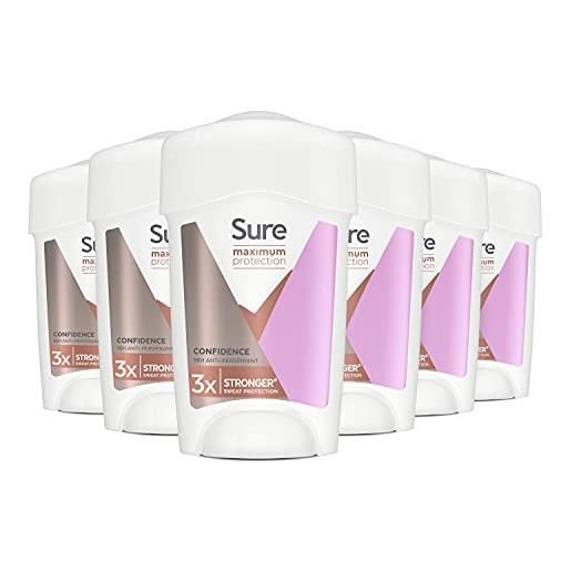 Sure women maximum protection confidence - crema deodorante anti-traspirante, 45ml, confezione da 6