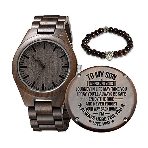 Kenon orologio in legno inciso per figlio e fidanzato, orologio in legno personalizzato regalo per fidanzato, regalo di laurea da mamma, da papà, per il figlio dalla mamma, men's standard, bracciale