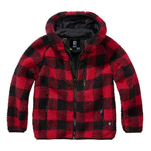 Brandit giacca in pile con cappuccio per bambini teddy, rosso/nero, 170/176 cm unisex-adulto