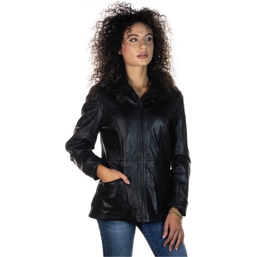 Leather Trend venezia - giacca donna nero con cappuccio in vera pelle