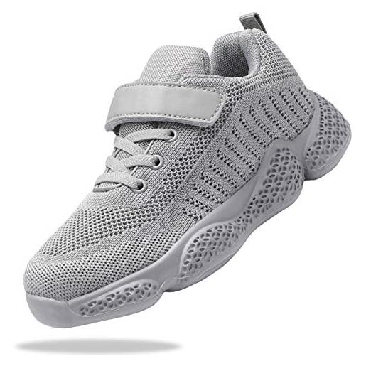 Shoful scarpe da ginnastica per bambini ragazzi scarpe da tennis ragazze scarpe da corsa traspirante leggero moda sneakers maglia atletica walking, grigio, 32 eu