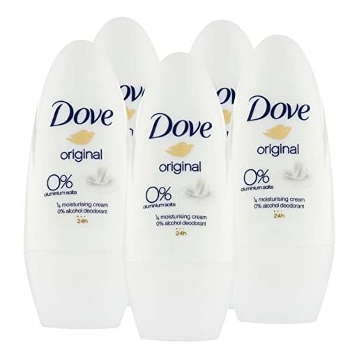 Dove 5x Dove deodorante roll-on original 0% sali di alluminio - 5 flaconi da 50 ml
