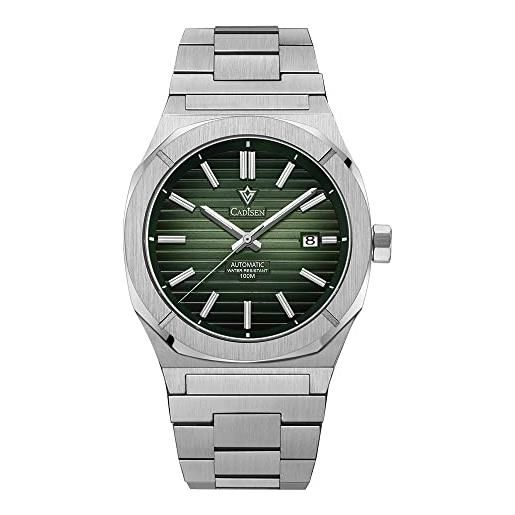 CADISEN orologio automatico uomini meccanico nh35 acciaio inox tempo libero orologi uomini, verde, bracciale