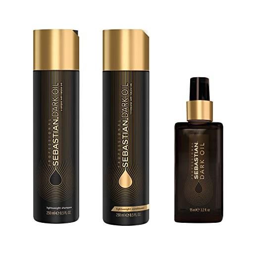 Sebastian shampoo, balsamo e olio per lo styling leggeri dark oil di Sebastian professional, lisciano e nutrono, per tutti i tipi di capelli, 250/95 ml