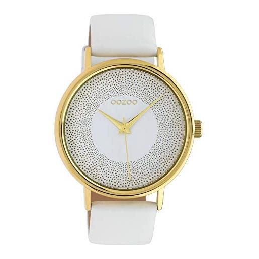 Oozoo c10576 - orologio da donna con effetto glitter e cinturino in pelle, 42 mm, colore: oro/bianco