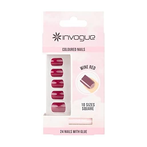 Invogue wine red square nails (24 pieces)