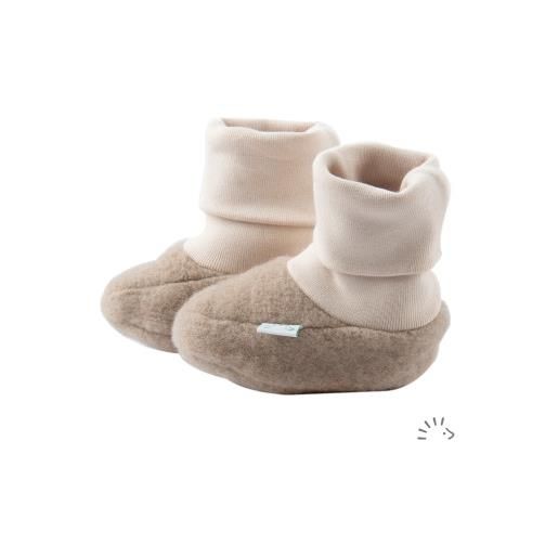 Popolini scarpine neonato in pile di lana - col. Beige