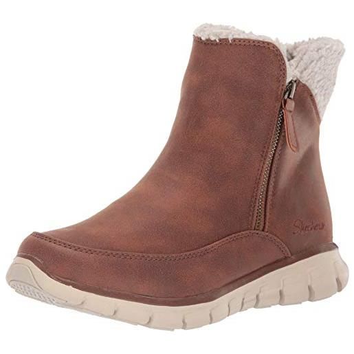 Skechers synergy, stivaletti donna, chestnut micro leather natural faux sherpa csnt, 35 eu