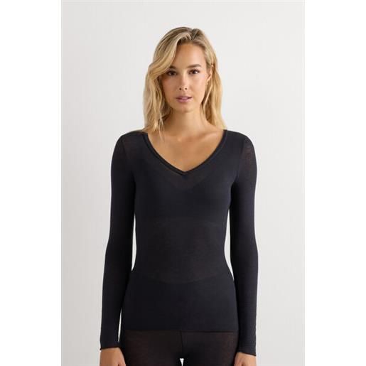 Intimissimi maglia scollo a v in modal ultralight con cashmere nero