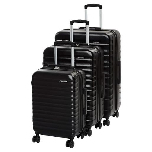 Amazon Basics trolley rigidi set con rotelle girevoli, confezione da 3, 55 cm, 68 cm, 78 cm, nero