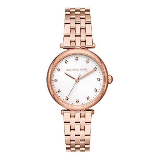 Michael Kors diamond darci orologio da donna, misura cassa 34 mm, movimento a tre lancette, cinturino in acciaio inossidabile, oro rosa
