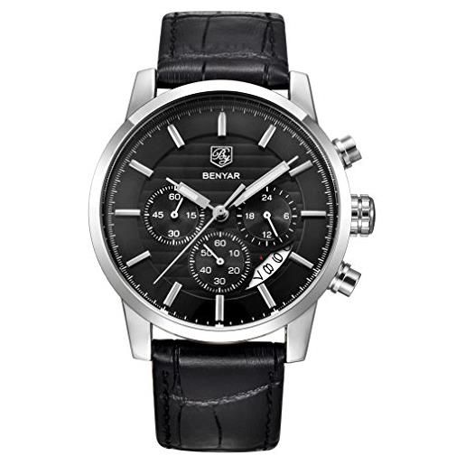 Orologio cronografo da uomo: cinturino in pelle, movimento al quarzo, design sportivo da lavoro - Italia