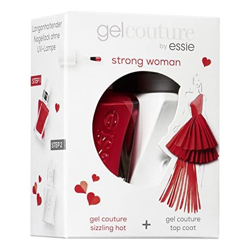 Essie smalto gel couture routine per unghie strong woman (n. 470 sizzling hot, rosso, 13,5 ml + gel couture top coat, 13,5 ml)