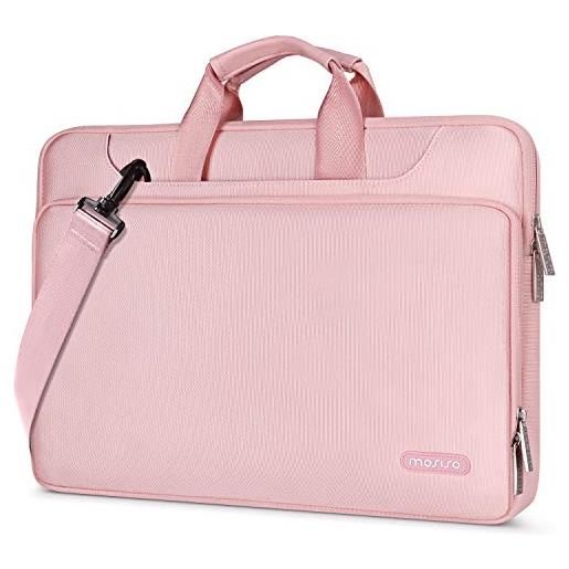 MOSISO 360 protezione laptop spalla borsa compatibile con mac. Book air 15 pollici m2 a2941 2023/pro 16 2023-2019,15-15,6 pollici notebook, matching colore sleeve con cintura, rosa