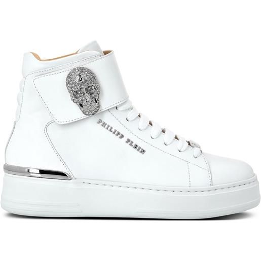 Philipp Plein sneakers alte con teschio di cristalli - '01 white'