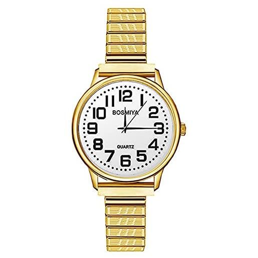 Silverora orologio da donna al quarzo, analogico, con quadrante digitale, cinturino elastico, in 2 colori, dorato-f