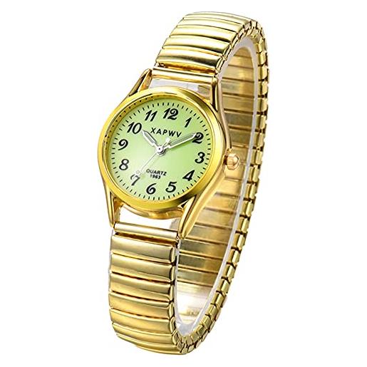Silverora orologio da donna analogico al quarzo, con quadrante luminoso digitale, cinturino elastico, 2 colori, donna-oro, bracciale