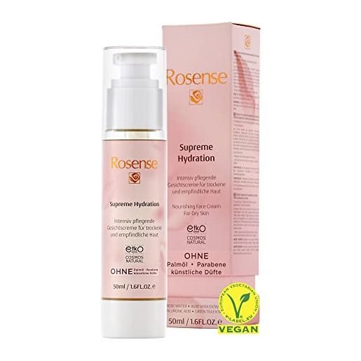 Rosense supreme idration - crema viso intensa nutriente per pelli secche e sensibili, crema idratante vegana - 50 ml