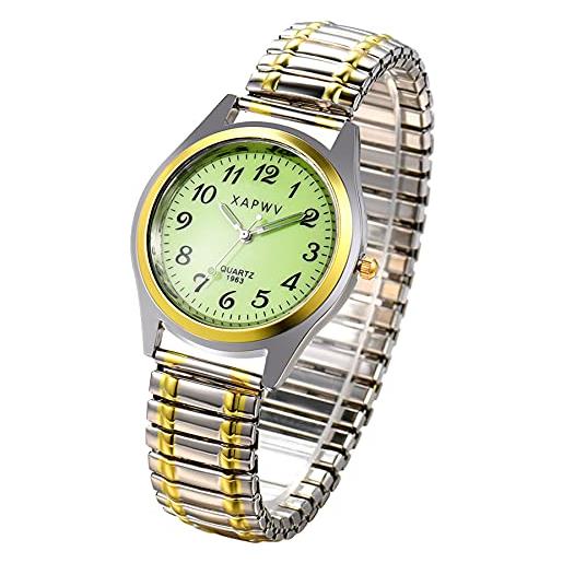 Silverora orologio da donna analogico al quarzo, con quadrante luminoso digitale, cinturino elastico, 2 colori, bicolore uomo, bracciale