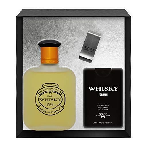 EVAFLORPARIS whisky for men - gift box: eau de toilette 100 ml + travel perfume 20 ml + money clip, set, perfume spray, men perfume, EVAFLORPARIS - 520 g