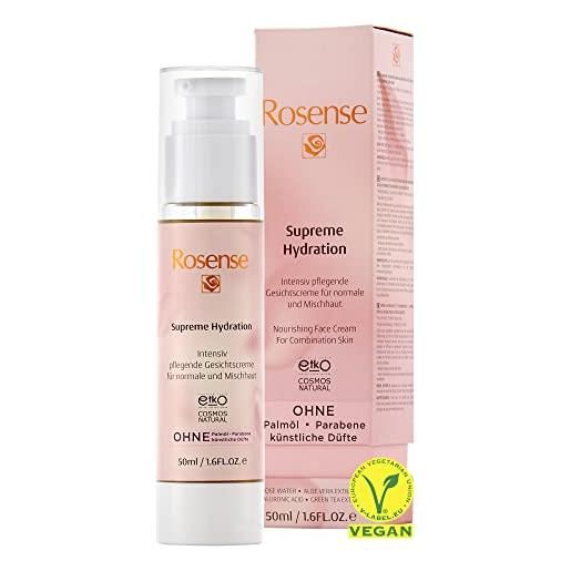 Rosense supreme idration - crema viso intensa nutriente per pelli normali e miste, crema idratante vegana - 50 ml
