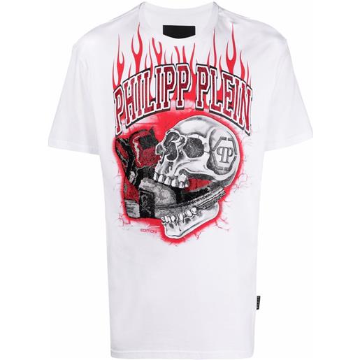 Philipp Plein t-shirt skull on fire - bianco