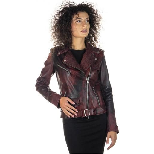 Leather Trend emma - chiodo donna rosso effetto graffiato in vera pelle