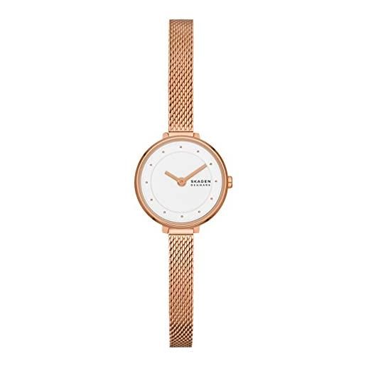 Skagen gitte orologio per donna, movimento al quarzo con cinturino in acciaio inossidabile o in pelle, tono oro rosa e bianco, 22mm