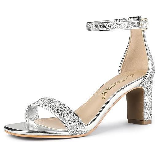 Allegra K sandali da donna con tacco grosso con cinturino alla caviglia glitterato -35 uk/taglia etichetta 0 us, oro rosa, 41 eu