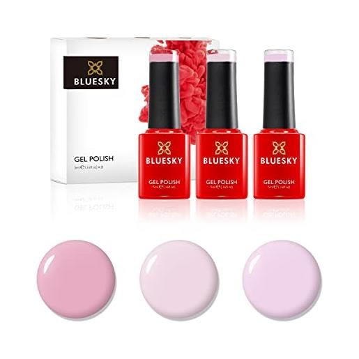 Bluesky smalto semipermente per unghie kit in gel, naked pinks. Creamy pink a106, strawberry a104, naked symphony nd08.3 x 5ml. (soak off uv/led gel) rosa - 15 ml