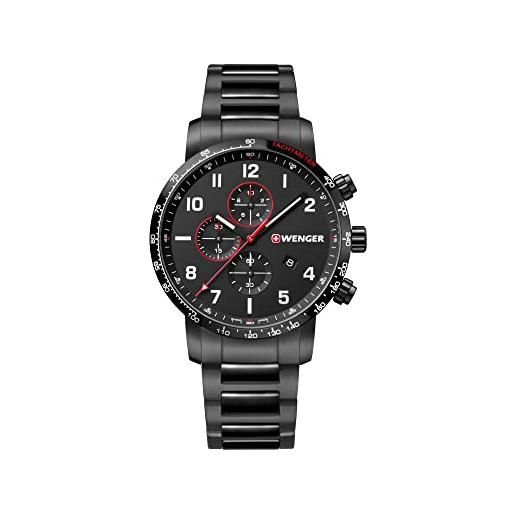 WENGER uomo attitude cronografo - orologio al quarzo analogico in acciaio inossidabile con cinturino in pelle nera fabbricato in svizzera 01.1543.115