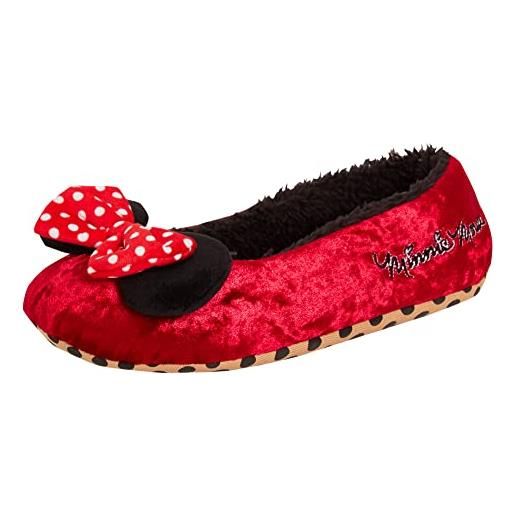 Disney pantofole minnie mouse per donne ragazze adolescenti slip on ballet pump slipper calzini, rosso, 40 eu