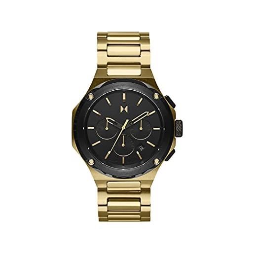 Mvmt orologio con cronografo al quarzo da uomo con cinturino in acciaio inossidabile dorato - 28000150-d