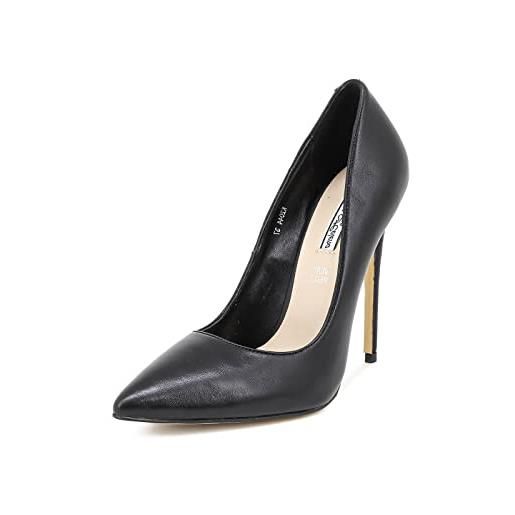QUEEN HELENA scarpe con tacco a spillo decollete a punta chiusa eleganti donna k2104m (k2044 nero pu, numeric_36)