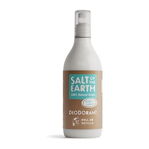 Salt Of the Earth natural deodorant roll on refill by salt of the earth, ginger & jasmine - vegan, long lasting protection, leaping bunny approved, made in the uk - 525ml