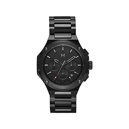Mvmt orologio con cronografo al quarzo da uomo con cinturino in acciaio inossidabile nero - 28000149-d