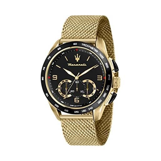 Maserati orologio da uomo, collezione traguardo, con movimento al quarzo e funzione cronografo, in acciaio e pvd giallo - r8873612010