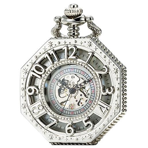 SEWOR, orologio da tasca ottagonale, in stile anticato traforato con numeri arabi, movimento meccanico (nero argento rame rosso bronzo)