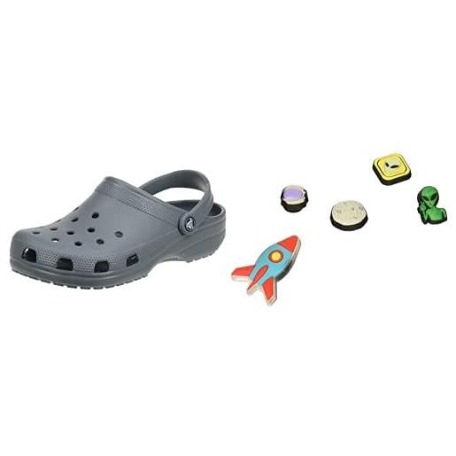 Crocs classic, zoccoli unisex - adulto, grigio (slate grey), 50/51 eu + shoe charm 5-pack, decorazione di scarpe, outerspace